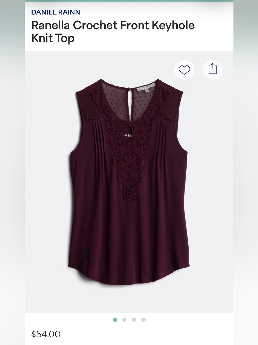 Daniel Rainn Plum Crochet-Front Keyhole Knit Camisole Top
